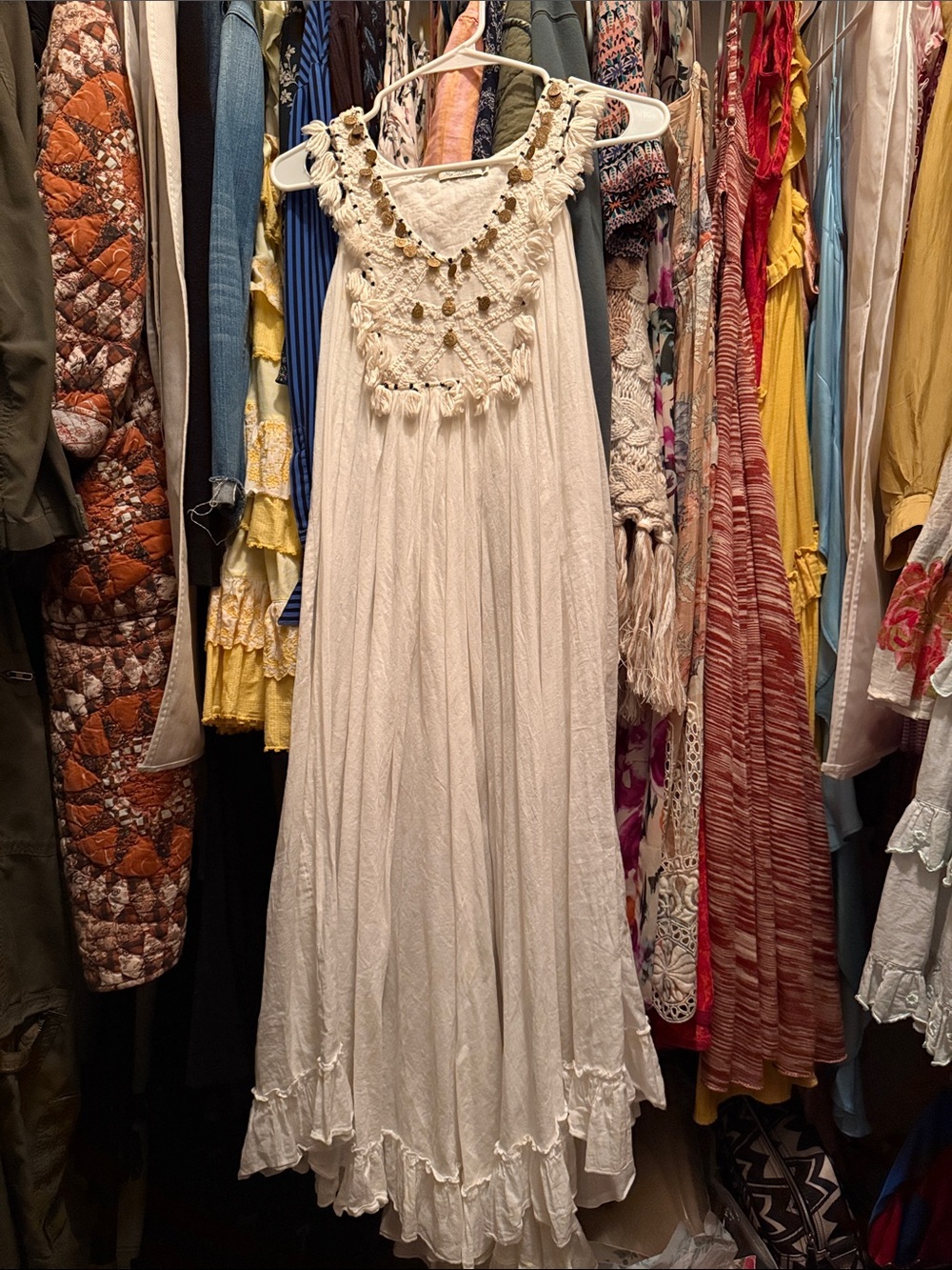 Mes Demoiselles Cream Crochet-Trim Maxi Dress